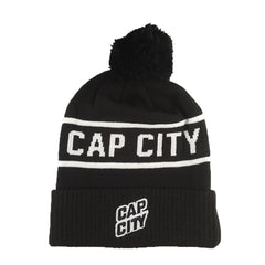 Cap City - Black + White Pom Knit Beanie - Cap City