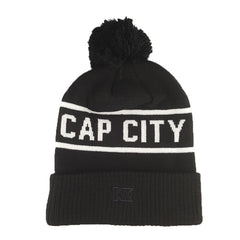 Cap City - Black + White Pom Knit Beanie - Cap City